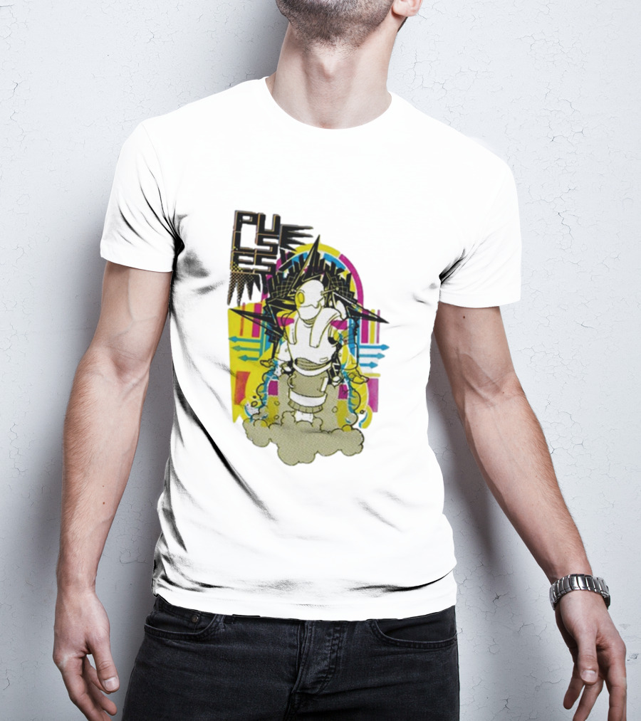 Pulses Futuristic Robot With Colorful Abstract Geometric Background T-Shirt