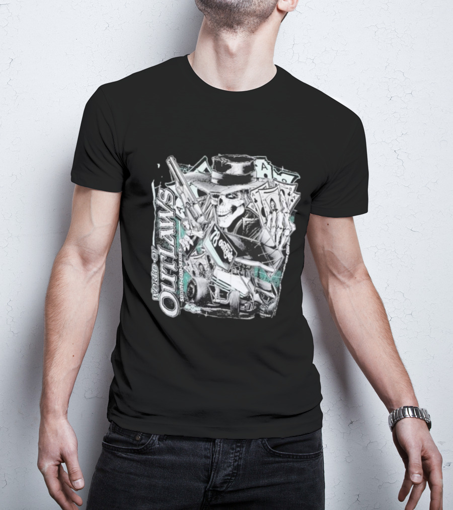 World Of Outlaws SC Deadman's Hand Racing Skeleton 78 Outlaw Cards T-Shirt