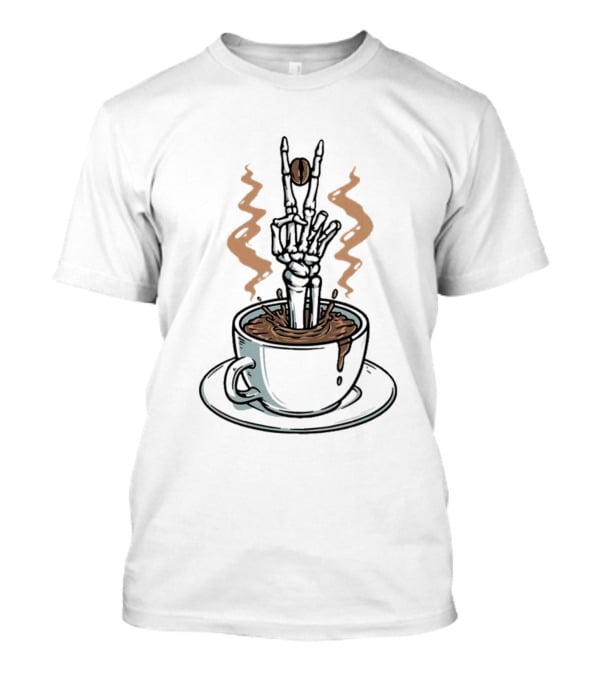Skeleton In Cappuccino Dead Inside But Still Caffeinated Rock Hand Gesture T-Shirt