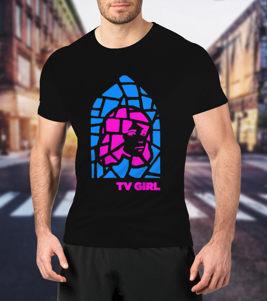 TV Girl Stain Glass Girl Blue Pink Face T-Shirt