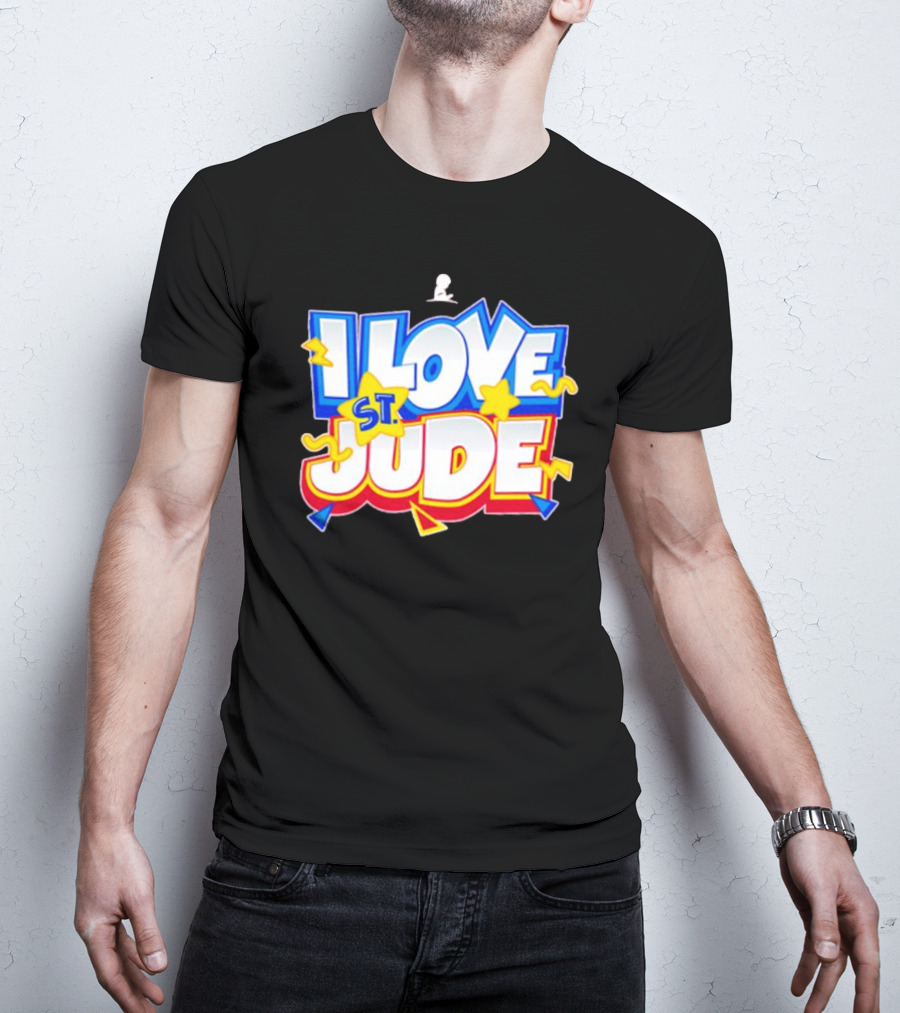 I Love St Jude Cartoon Yellow Stars And Blue Outline T-Shirt