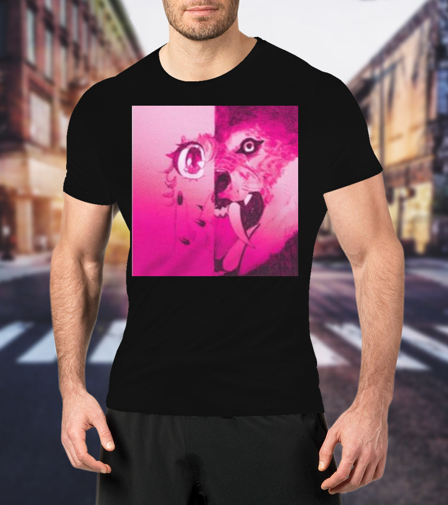 Dead On The Scene Wolf And Anime Girl Pink Contrast T-Shirt