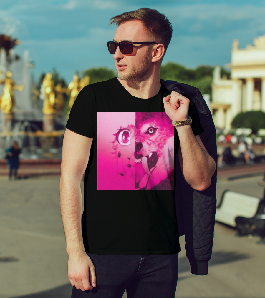 Dead On The Scene Wolf And Anime Girl Pink Contrast T-Shirt