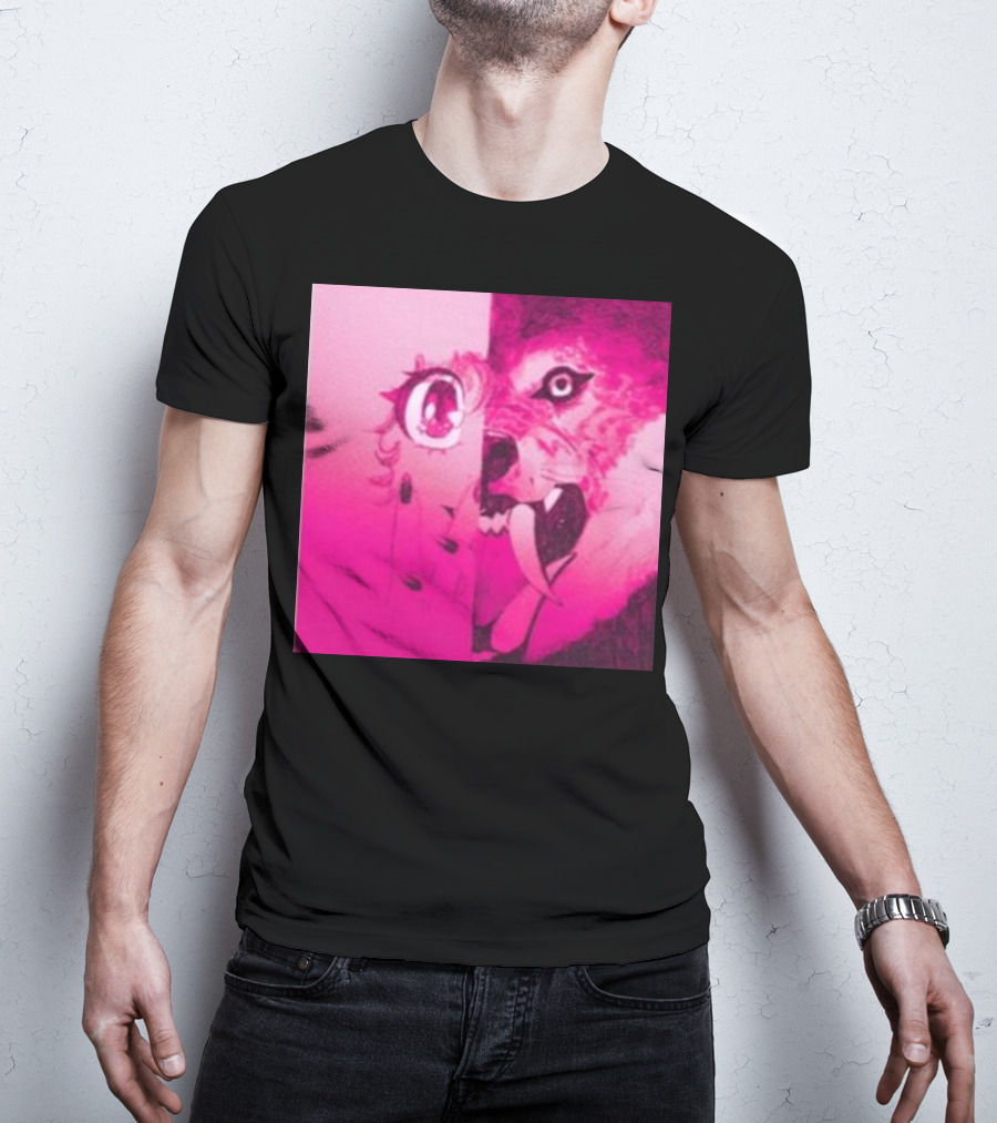 Dead On The Scene Wolf And Anime Girl Pink Contrast T-Shirt