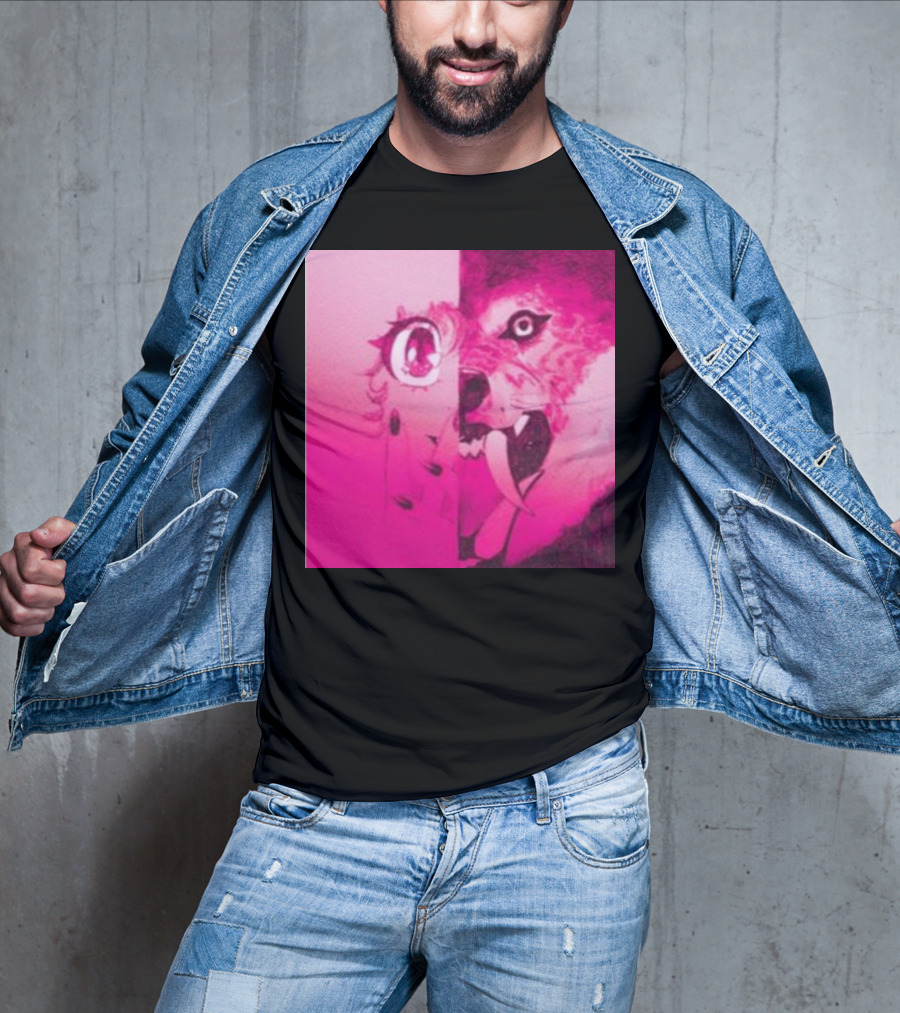 Dead On The Scene Wolf And Anime Girl Pink Contrast T-Shirt