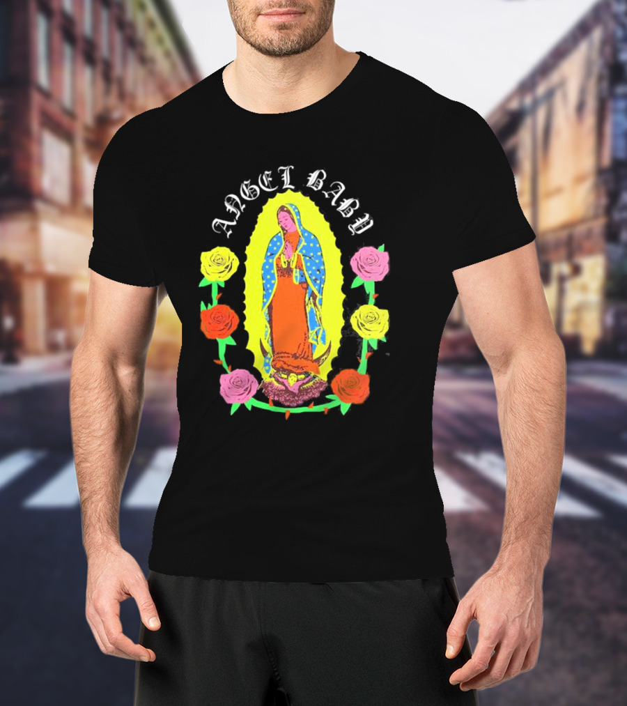 Angel Baby Virgen With Colorful Roses T-Shirt