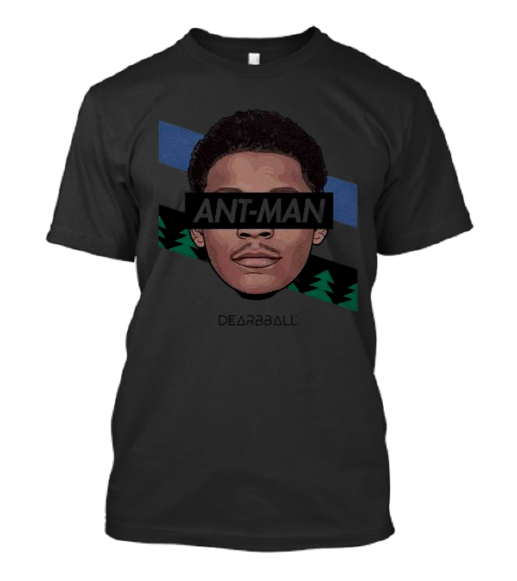 Dearbball Ant-Man Face With Blue And Green Stripes T-Shirt