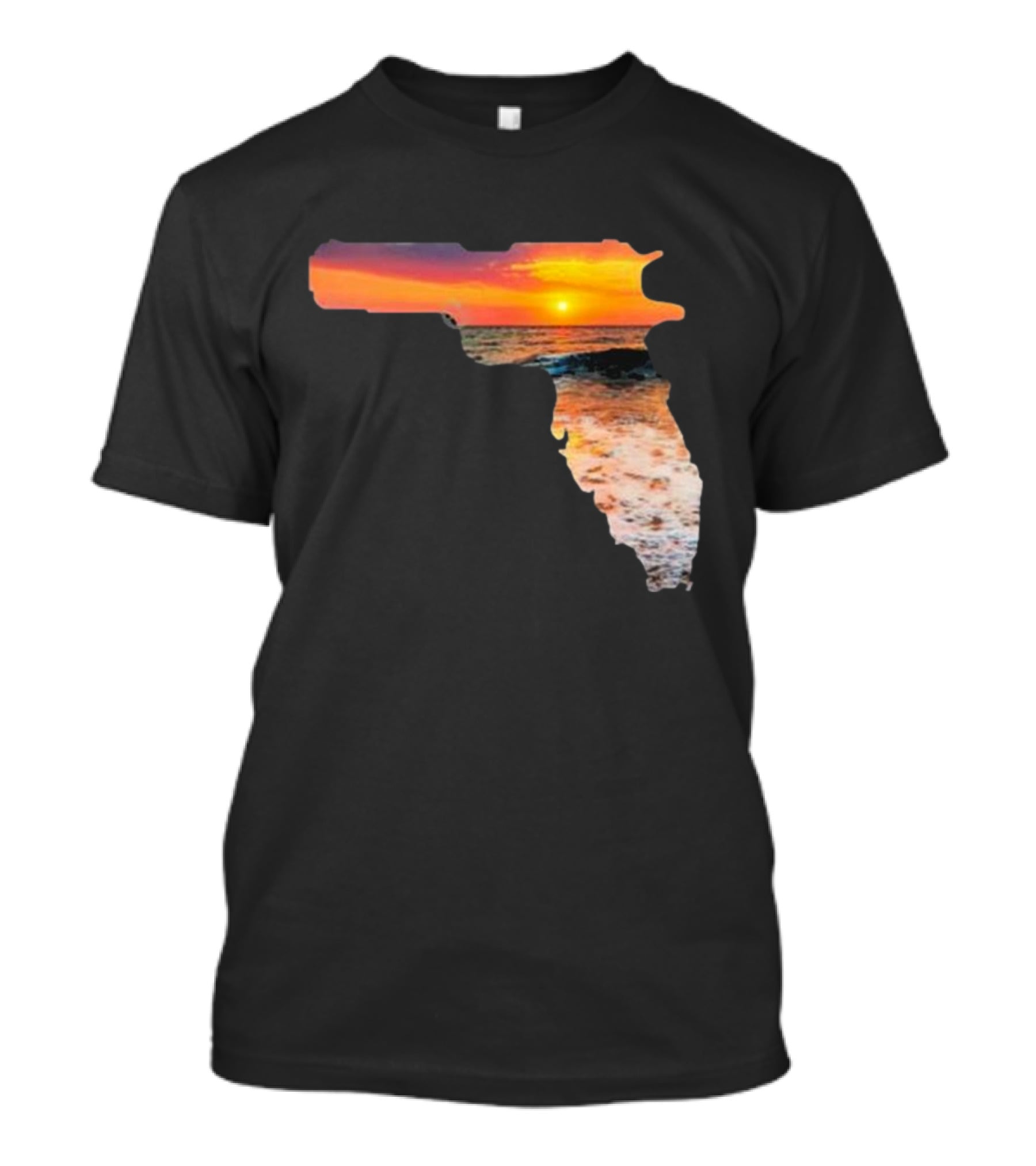 Florida The Gunshine State Gun Map Sunset Beach Scene T-Shirt