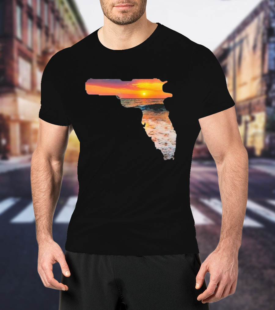Florida The Gunshine State Gun Map Sunset Beach Scene T-Shirt