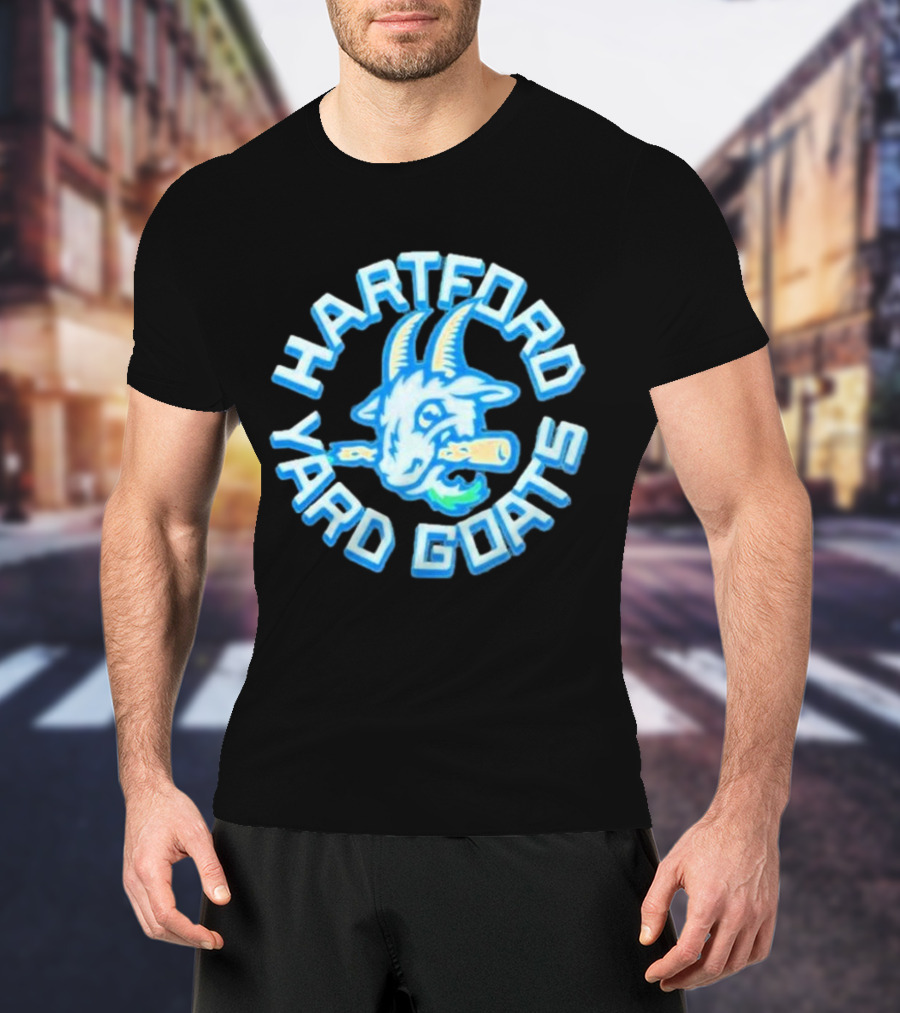 Hartford Yard Goats Blue Goat Logo With Bat T-Shirt