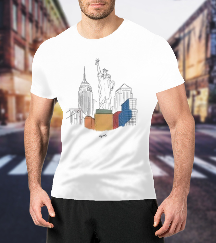 Nyc Degods Skyline Statue Colorful Blocks T-Shirt