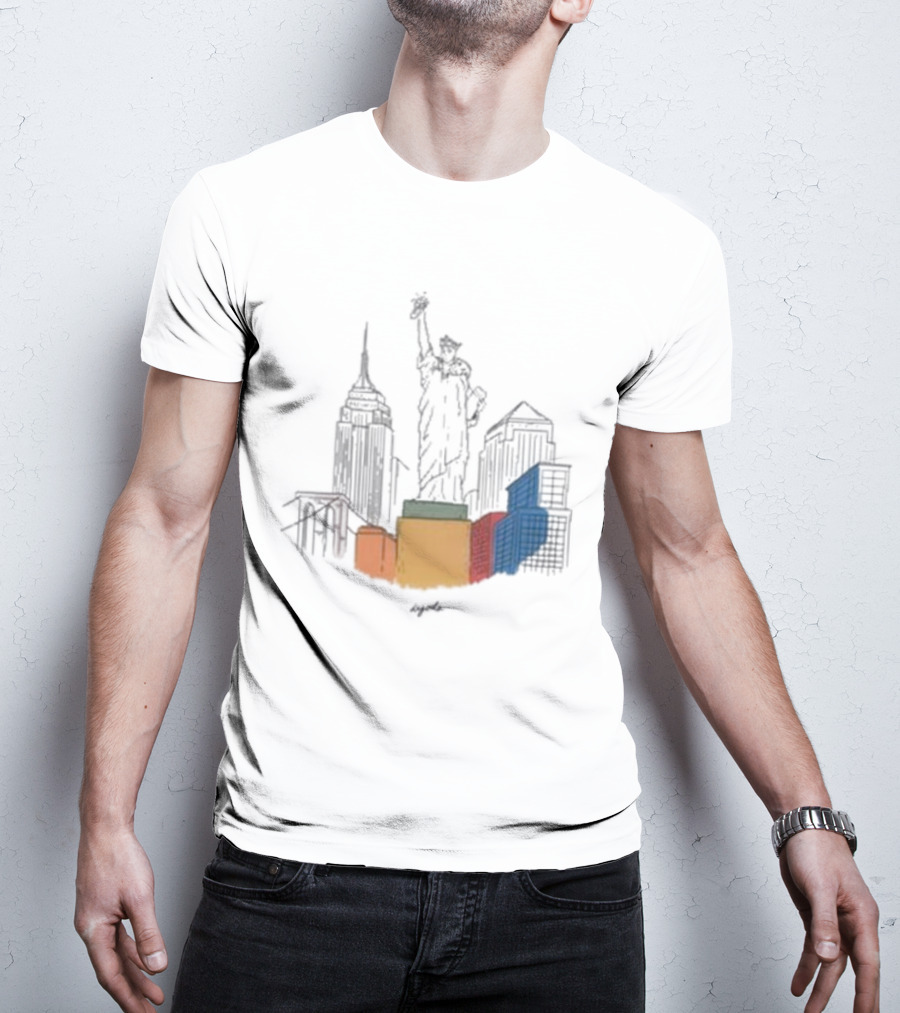 Nyc Degods Skyline Statue Colorful Blocks T-Shirt