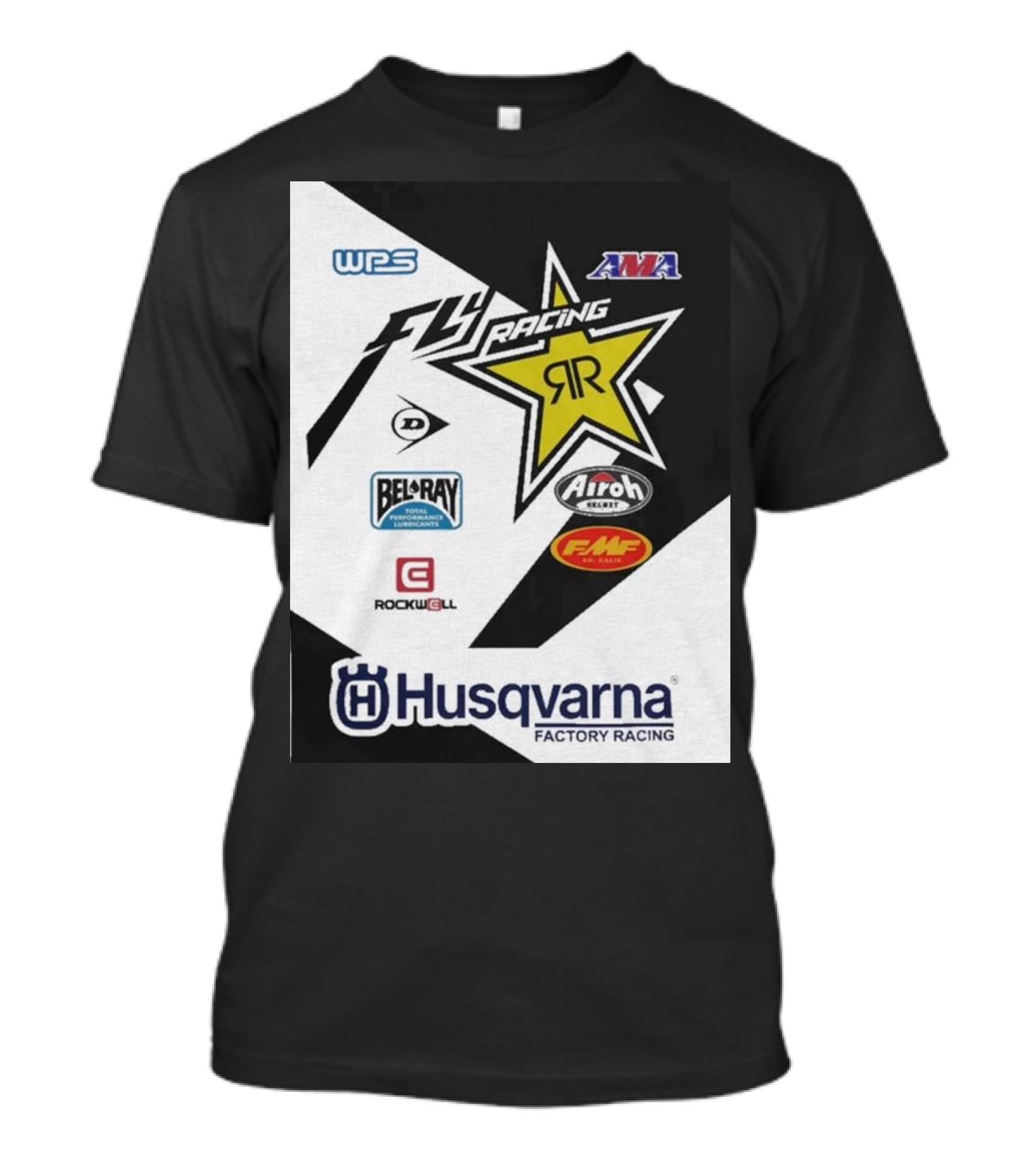 WPS AMA Fly Racing Rockstar Husqvarna Factory Racing Bel-Ray Airoh FMF Rockwell T-Shirt
