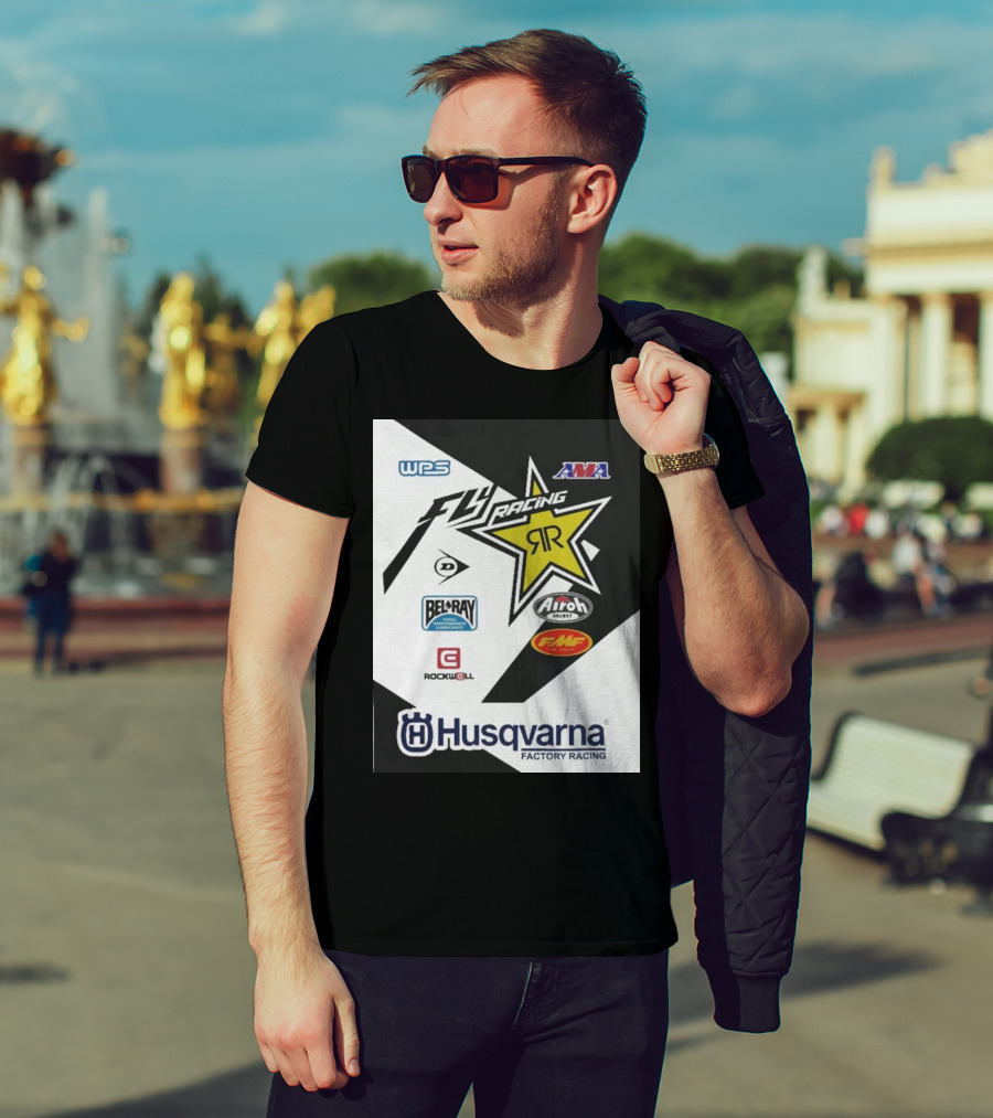 WPS AMA Fly Racing Rockstar Husqvarna Factory Racing Bel-Ray Airoh FMF Rockwell T-Shirt