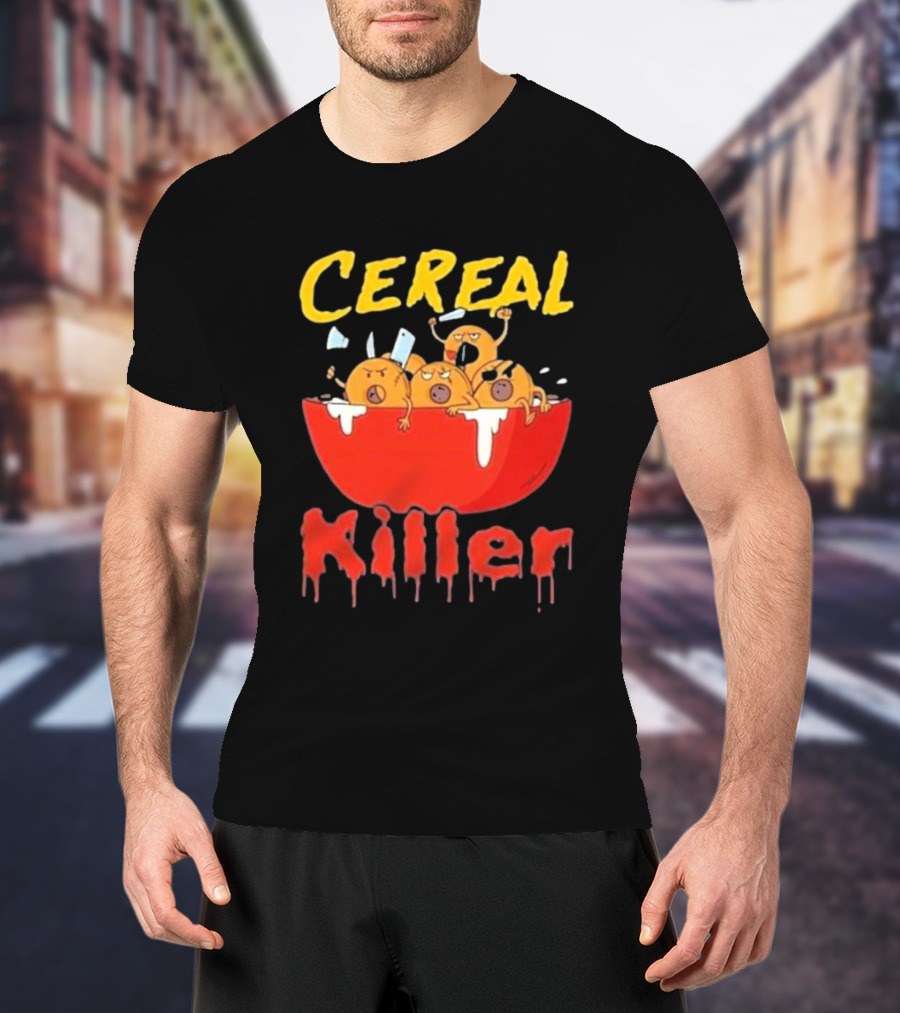 Cereal Killer Funny Cartoon Characters Inside Red Bowl T-Shirt