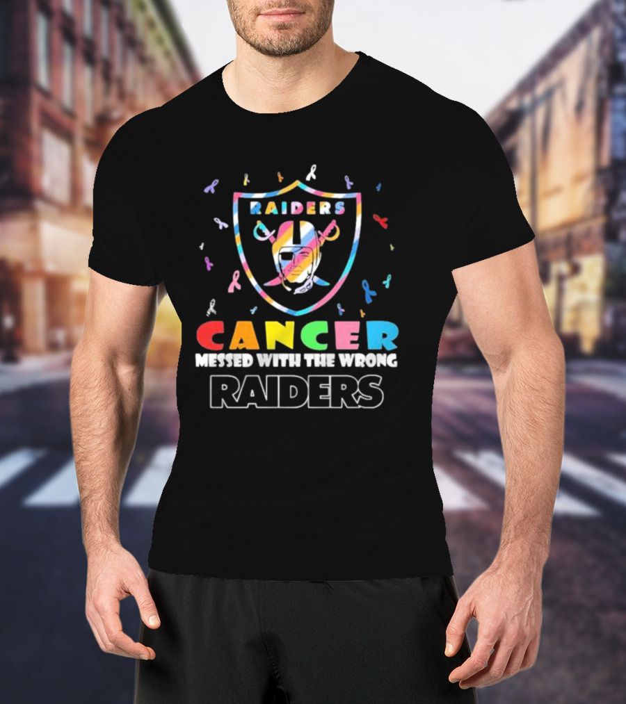 Cancer Messed With The Wrong Raiders Cancer Awareness Ribbon Raiders T-Shirt