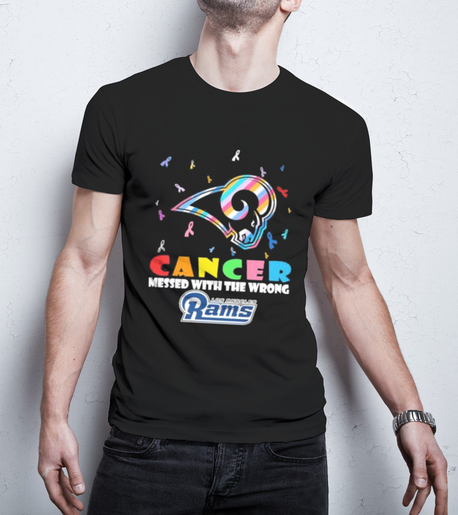 Cancer Messed With The Wrong Los Angeles Rams Multicolor Ribbon T-Shirt