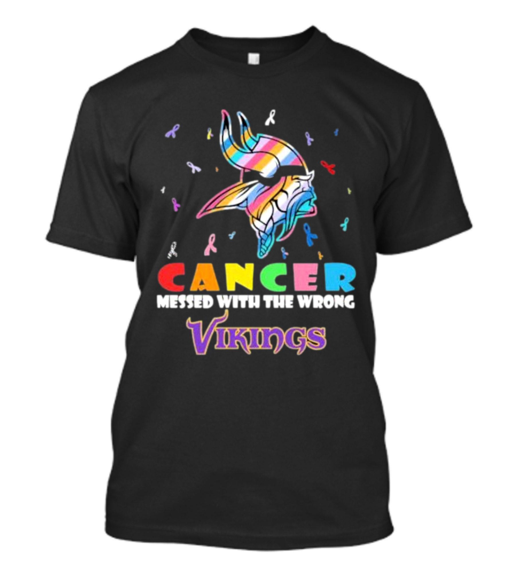 Cancer Messed With The Wrong Vikings Rainbow Ribbon T-Shirt