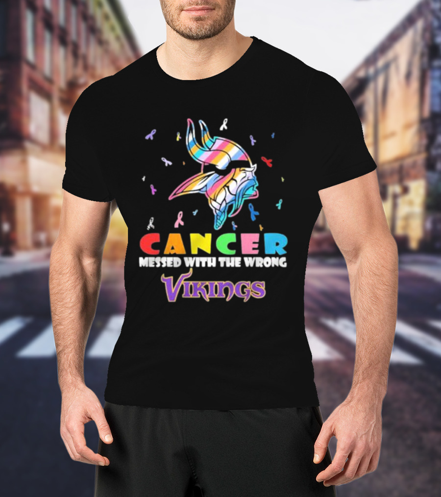 Cancer Messed With The Wrong Vikings Rainbow Ribbon T-Shirt
