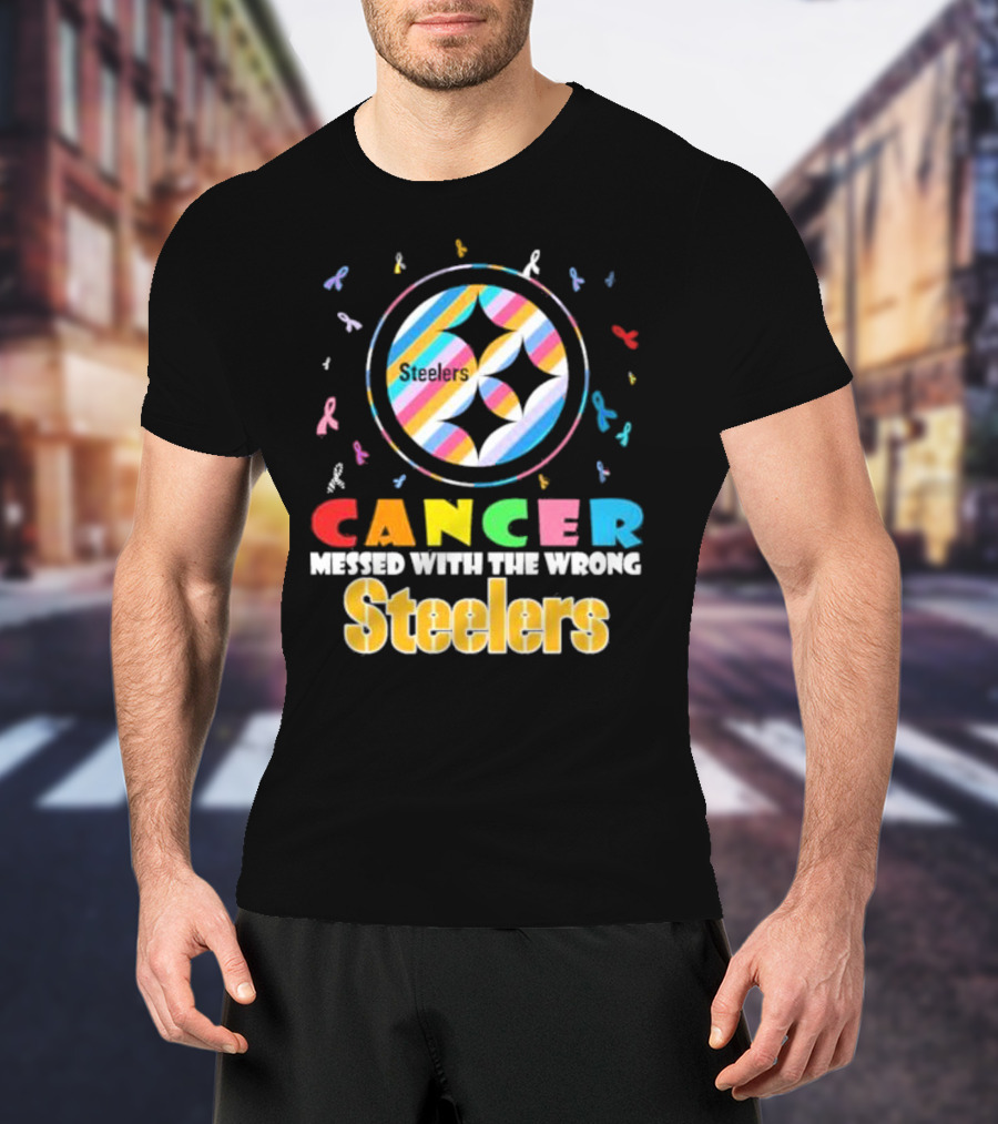 Cancer Messed With The Wrong Pittsburgh Steelers Colorful Ribbons T-Shirt