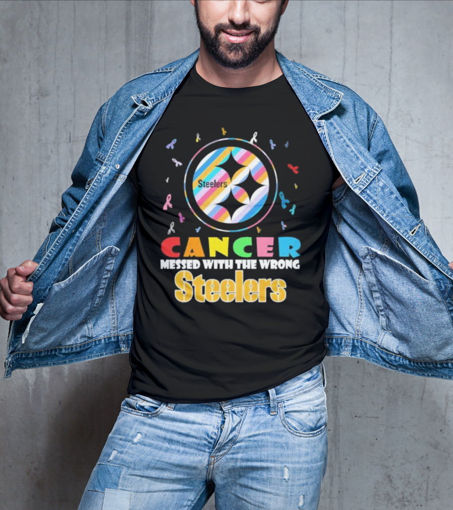 Cancer Messed With The Wrong Pittsburgh Steelers Colorful Ribbons T-Shirt