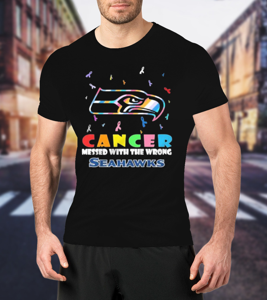 Cancer Messed With The Wrong Seahawks Colorful Ribbon T-Shirt