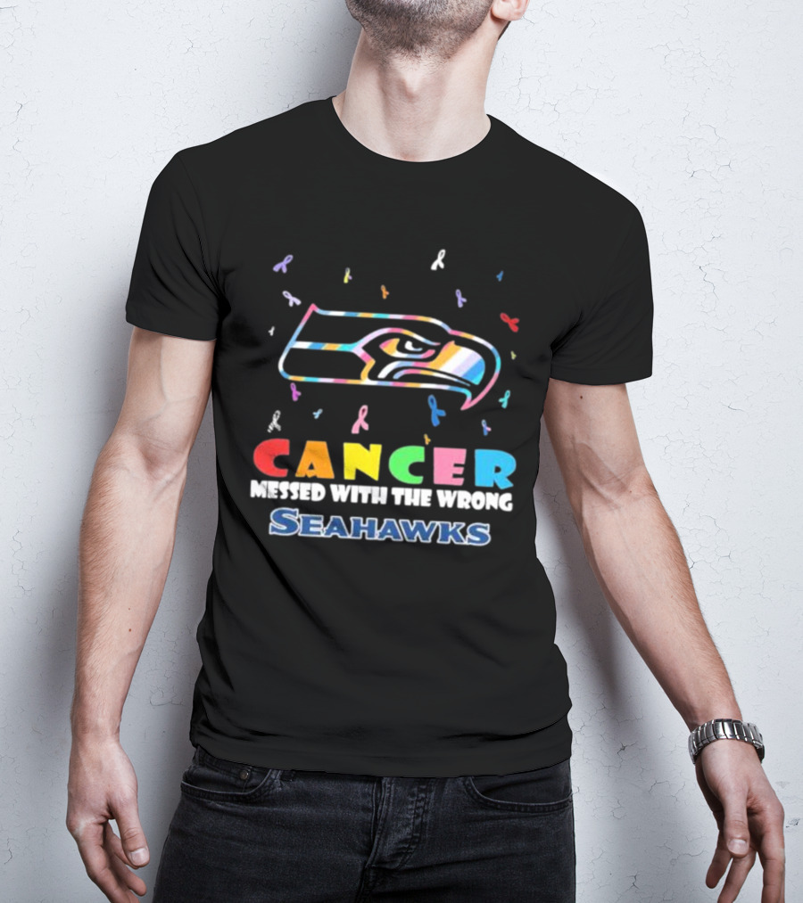 Cancer Messed With The Wrong Seahawks Colorful Ribbon T-Shirt