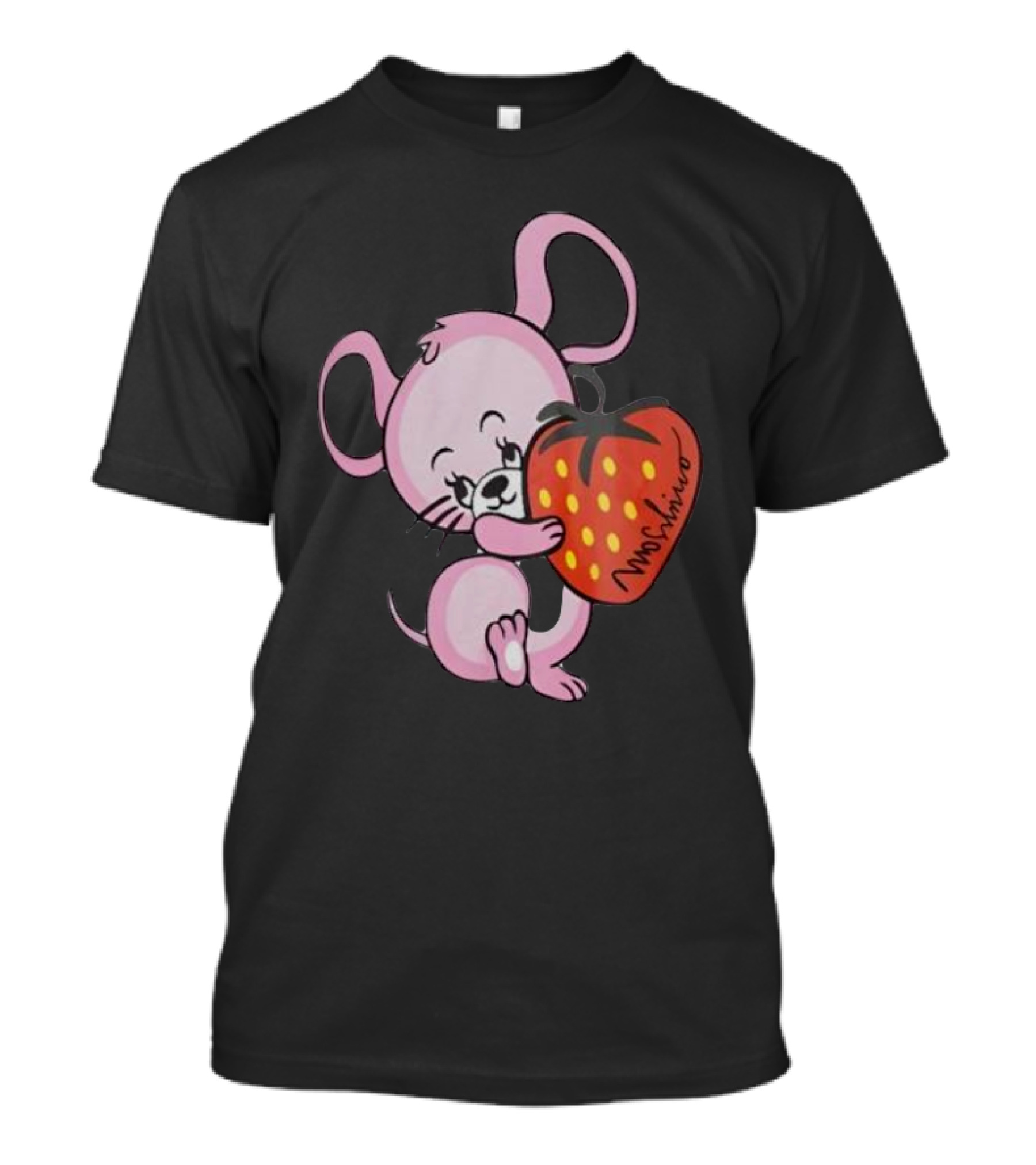 Cute Pink Mouse Hugging Strawberry Moschino T-Shirt