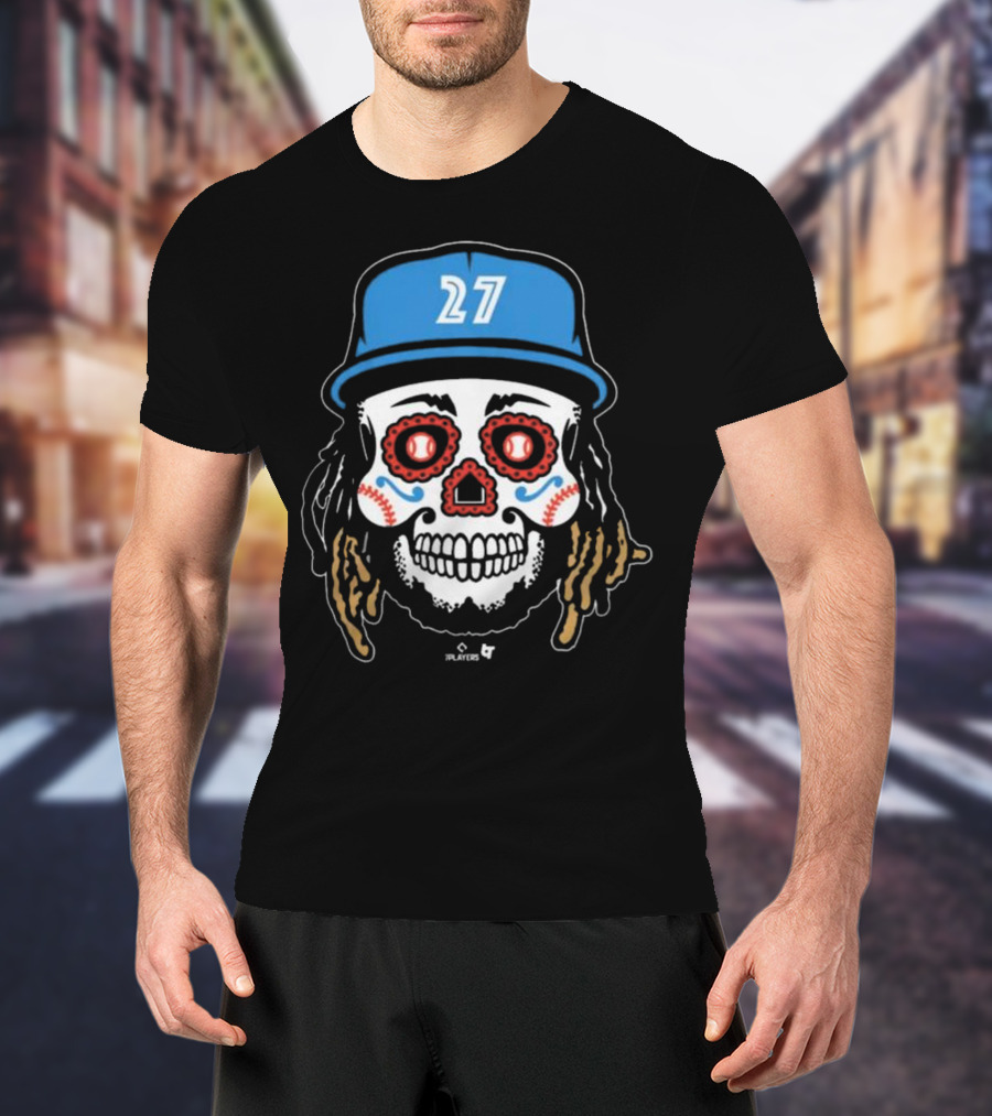 Toronto Blue Jays #27 Vladimir Guerrero Jr Sugar Skull MLBPA T-Shirt