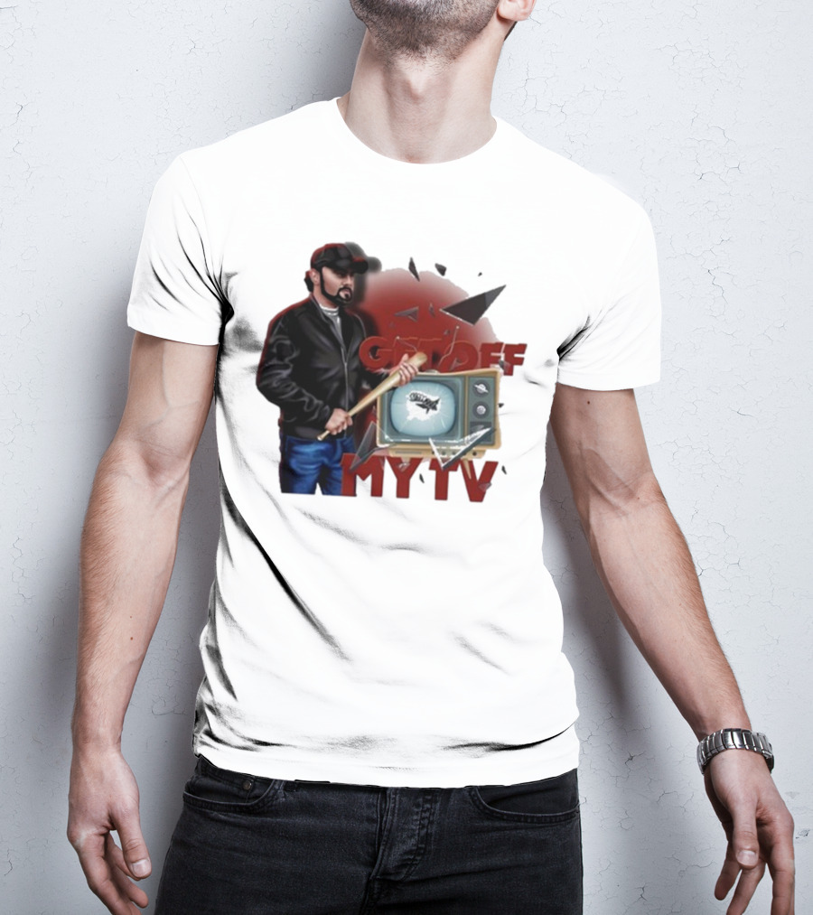 Get Off My TV Baseball Bat Vintage TV Shattered Screen T-Shirt