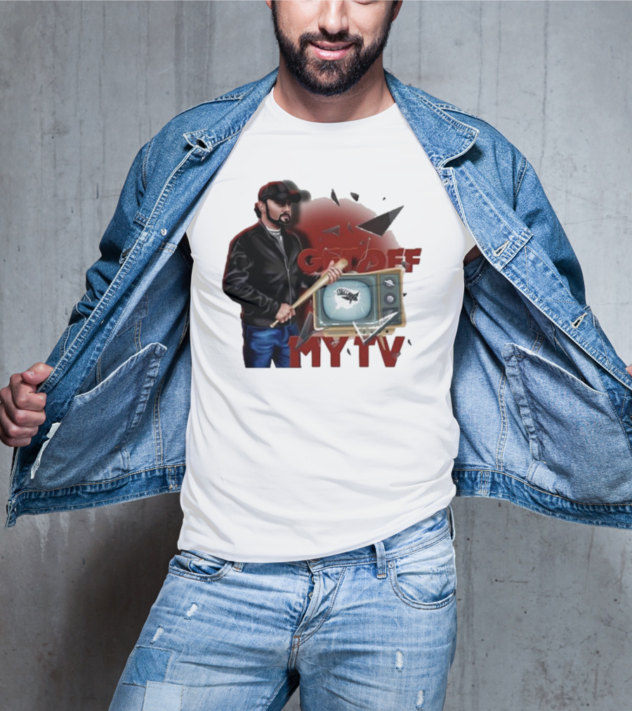 Get Off My TV Baseball Bat Vintage TV Shattered Screen T-Shirt