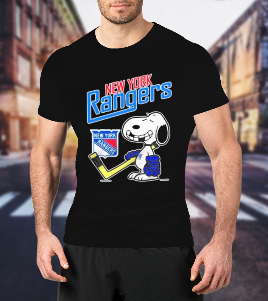 Snoopy Holding Hockey Stick New York Rangers T-Shirt