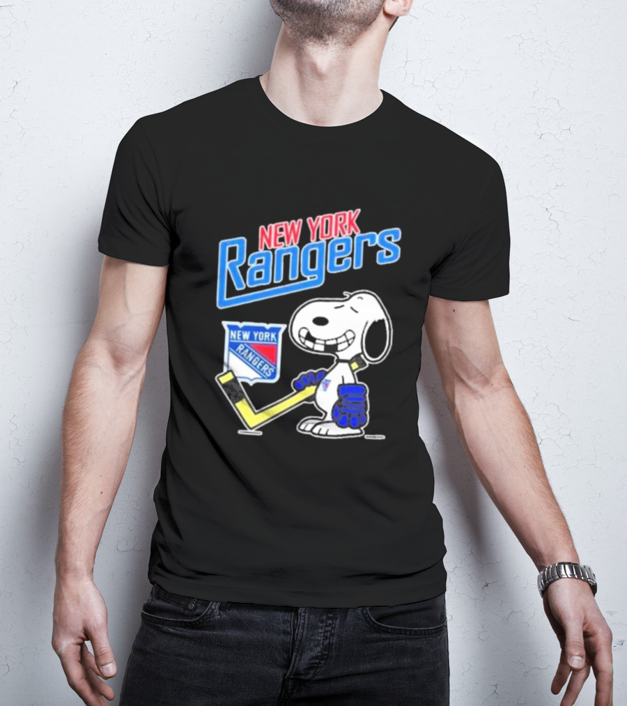 Snoopy Holding Hockey Stick New York Rangers T-Shirt