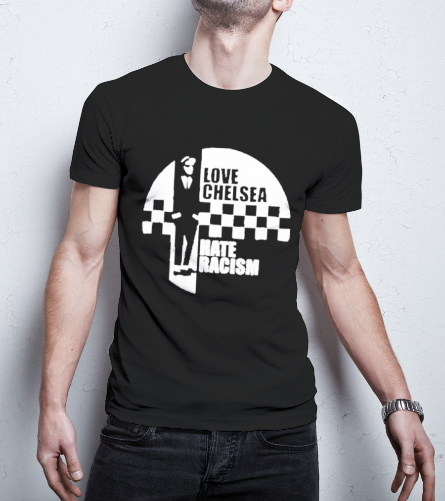 Premium Love Chelsea Hate Racism Checkerboard T-Shirt