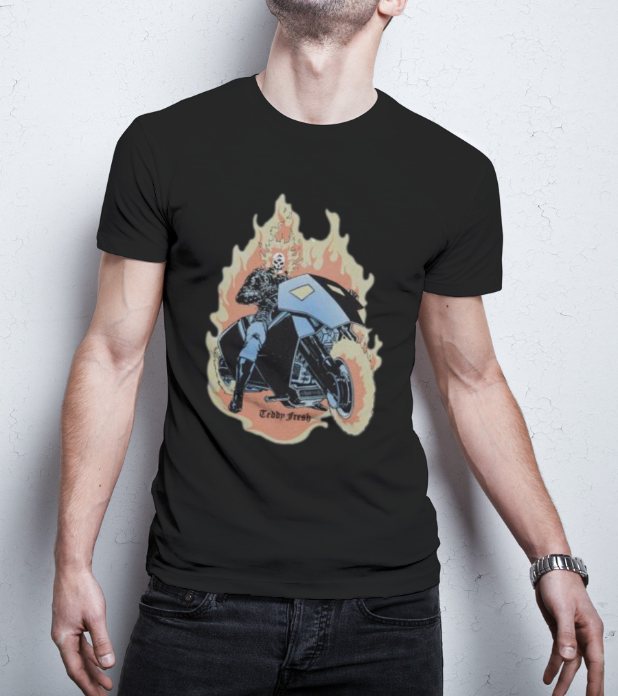 Teddyfresh Flame Skull Rider Motorcycle T-Shirt