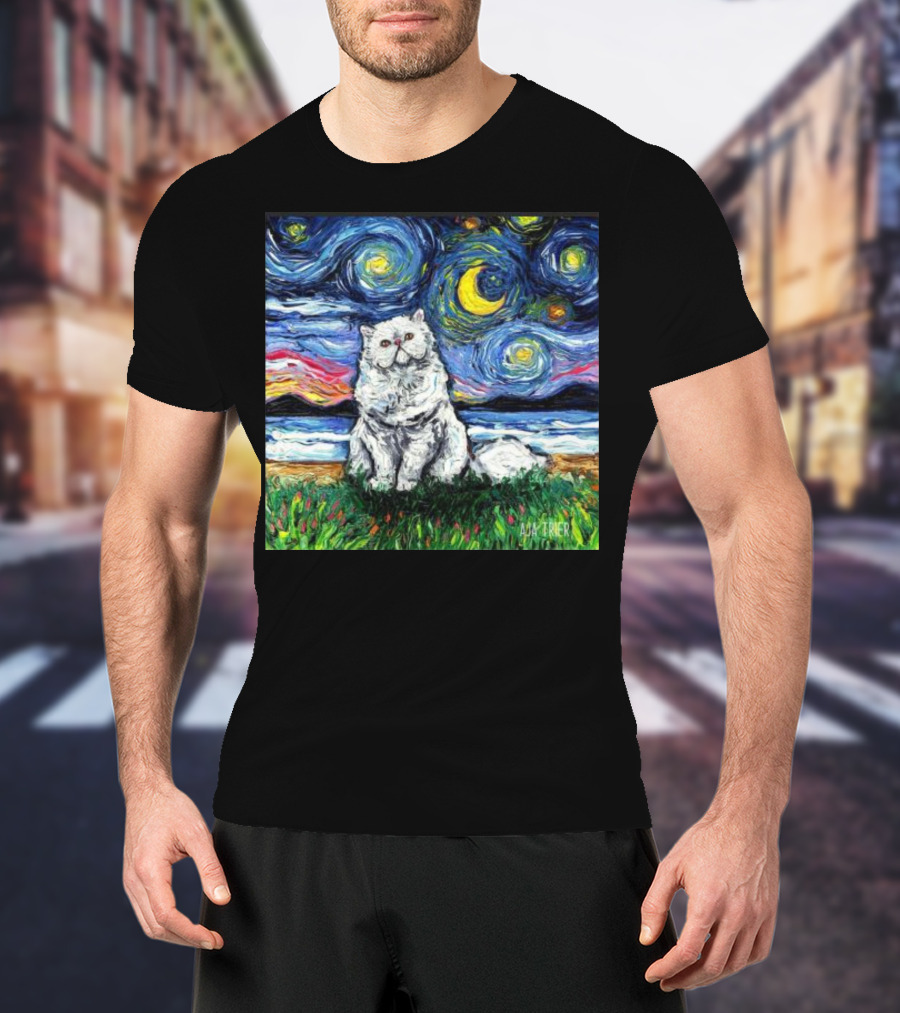 Aja Trier Starry Night Persian Cat Painting T-Shirt
