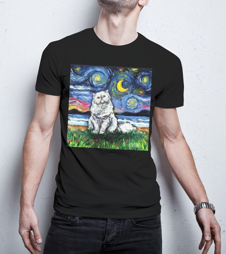 Aja Trier Starry Night Persian Cat Painting T-Shirt