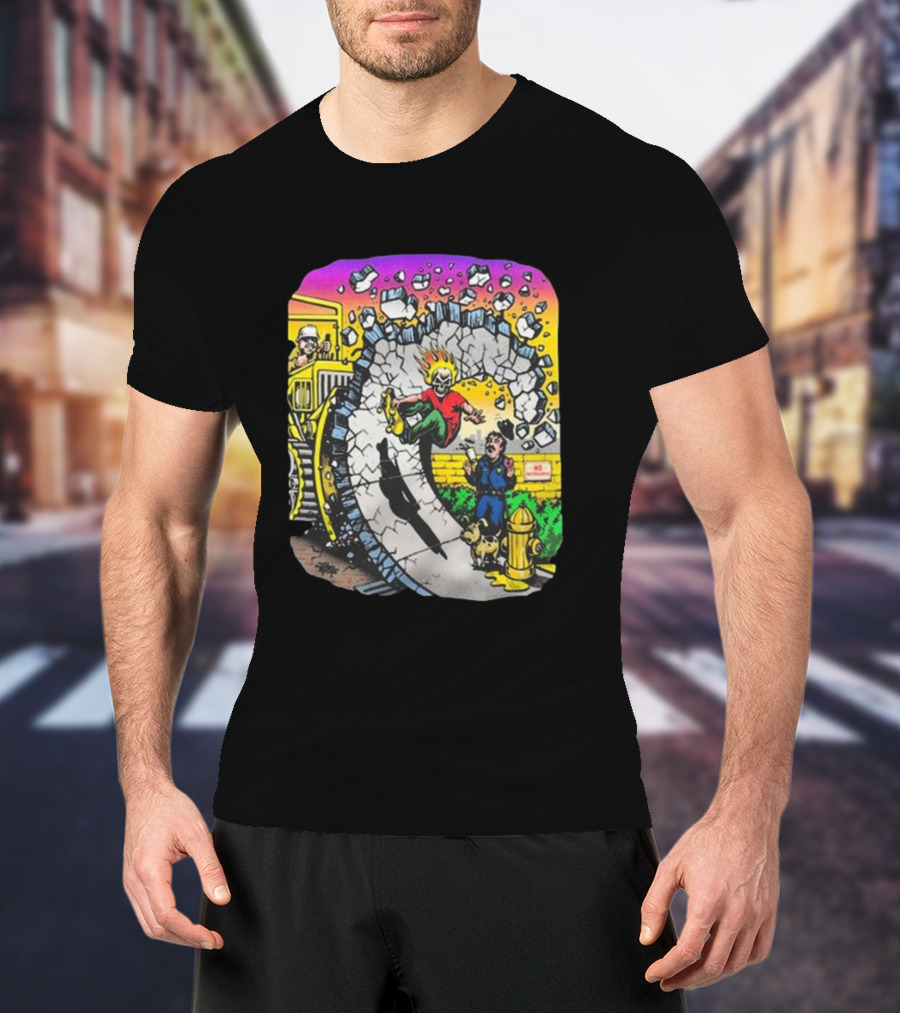 Jimbo Phillips No Skateboarding Bulldozer Character T-Shirt