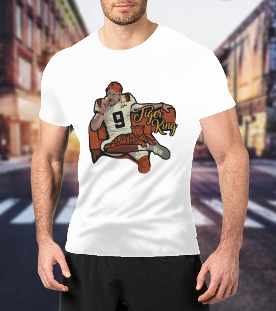 Cincinnati 9 Tiger King Football Player With Orange-Striped Tiger T-Shirt