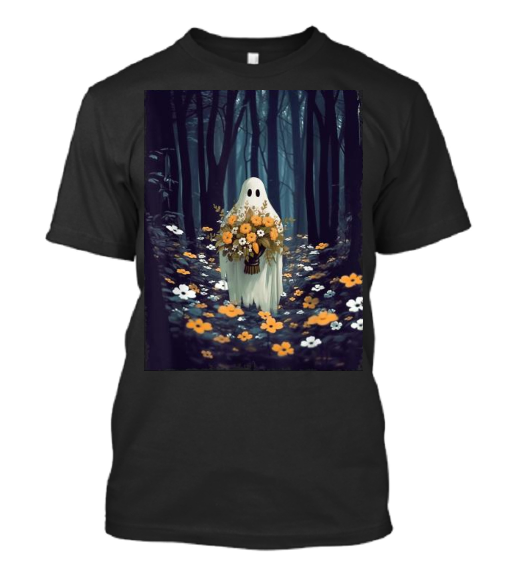 Vintage Floral Ghost In Spooky Forest Halloween T-Shirt