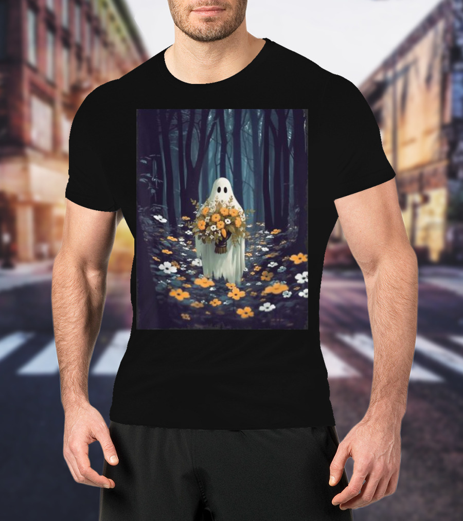 Vintage Floral Ghost In Spooky Forest Halloween T-Shirt