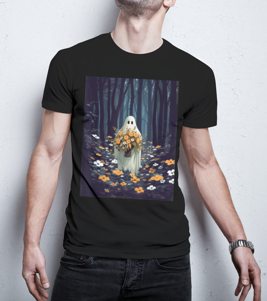 Vintage Floral Ghost In Spooky Forest Halloween T-Shirt