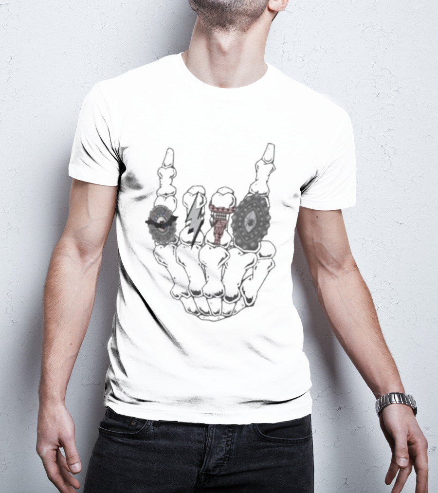Halloween Skeleton Hand With Turquoise Rings And Colorful Gems T-Shirt