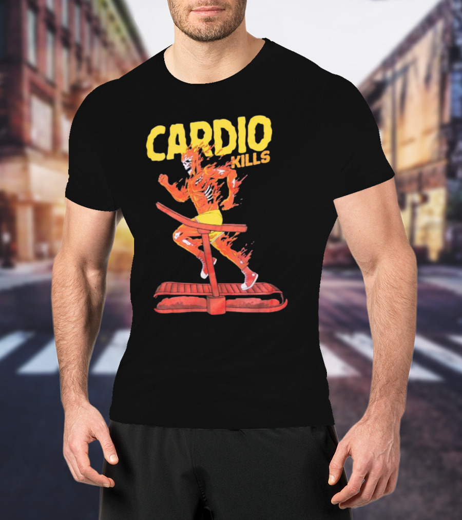 CARDIO KILLS Flaming Runner On Treadmill T-Shirt