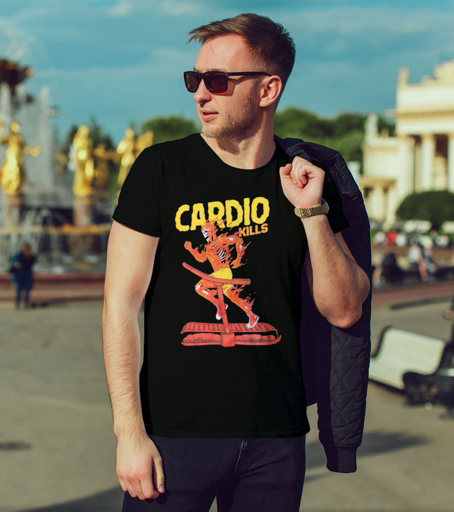 CARDIO KILLS Flaming Runner On Treadmill T-Shirt