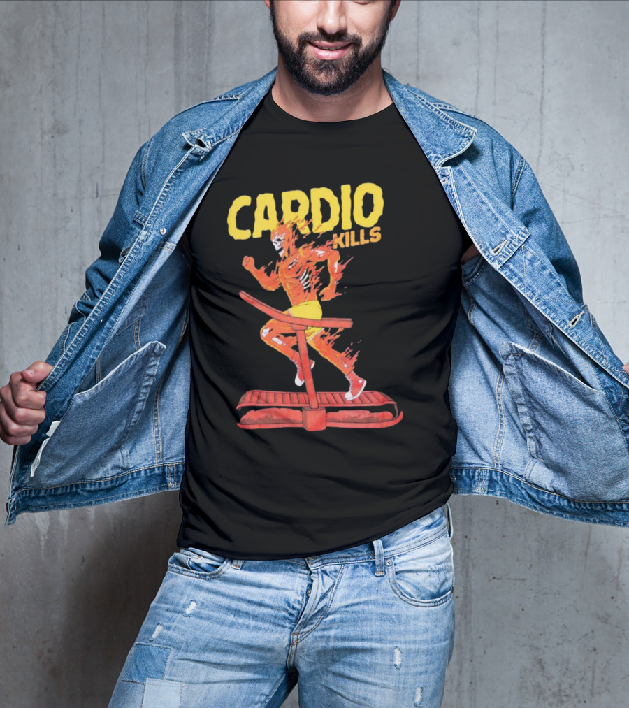 CARDIO KILLS Flaming Runner On Treadmill T-Shirt