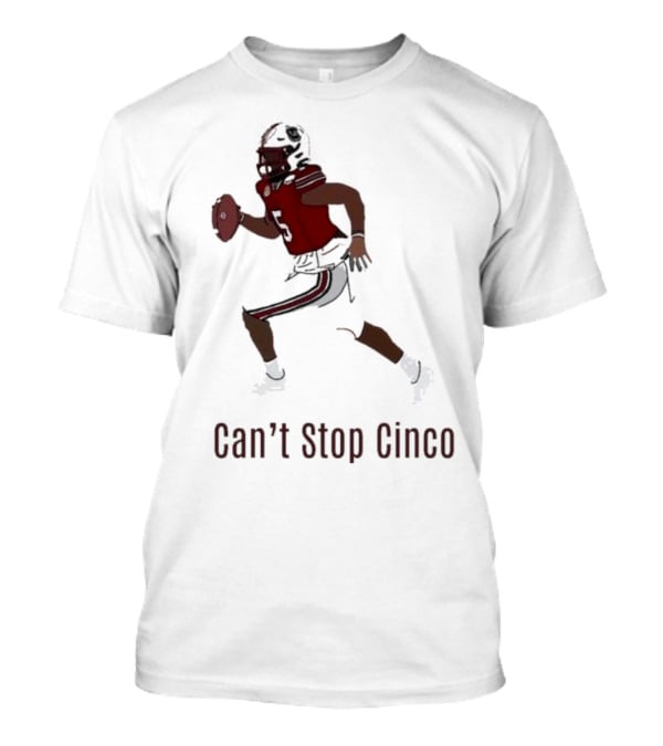 Can't Stop Cinco Football Player In Red And Black Uniform T-Shirt