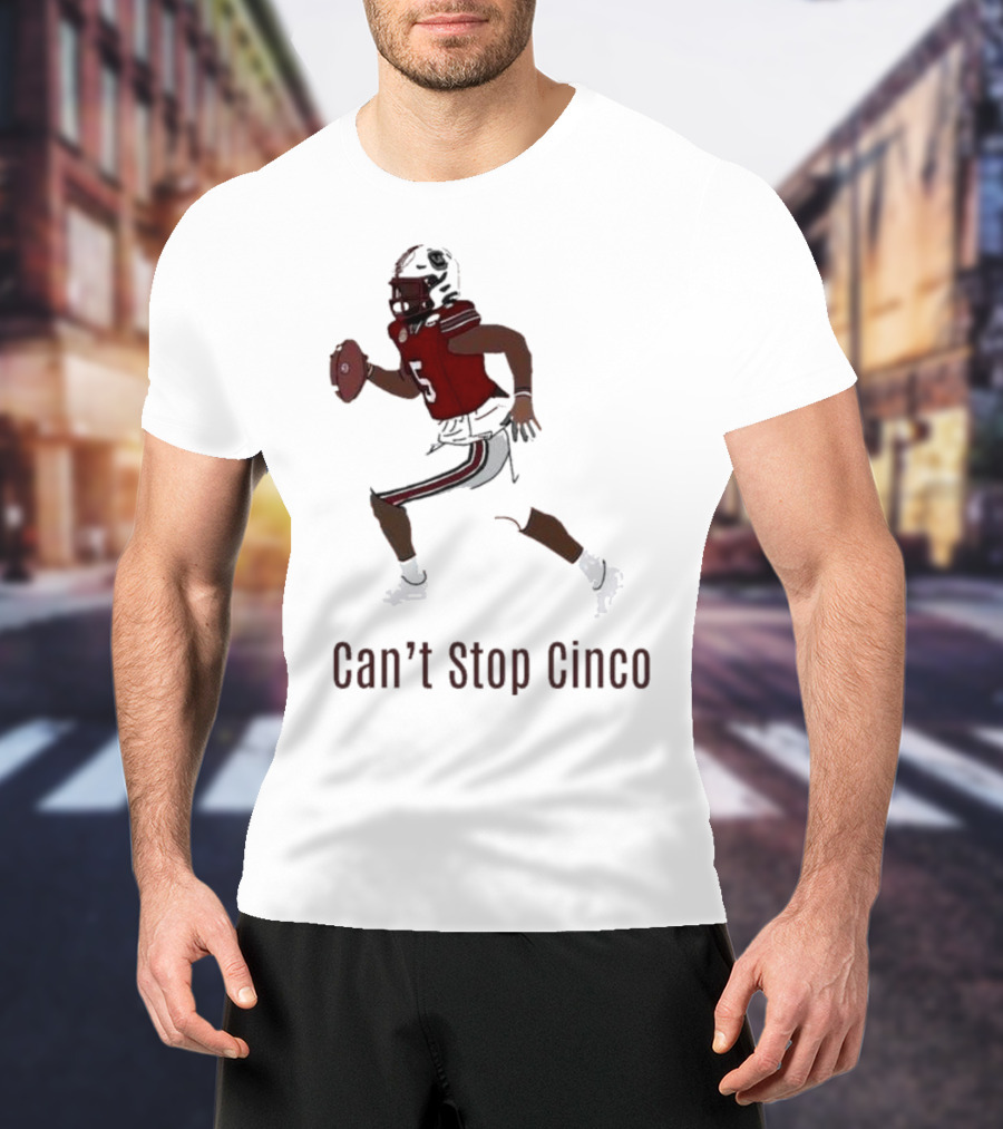 Can't Stop Cinco Football Player In Red And Black Uniform T-Shirt