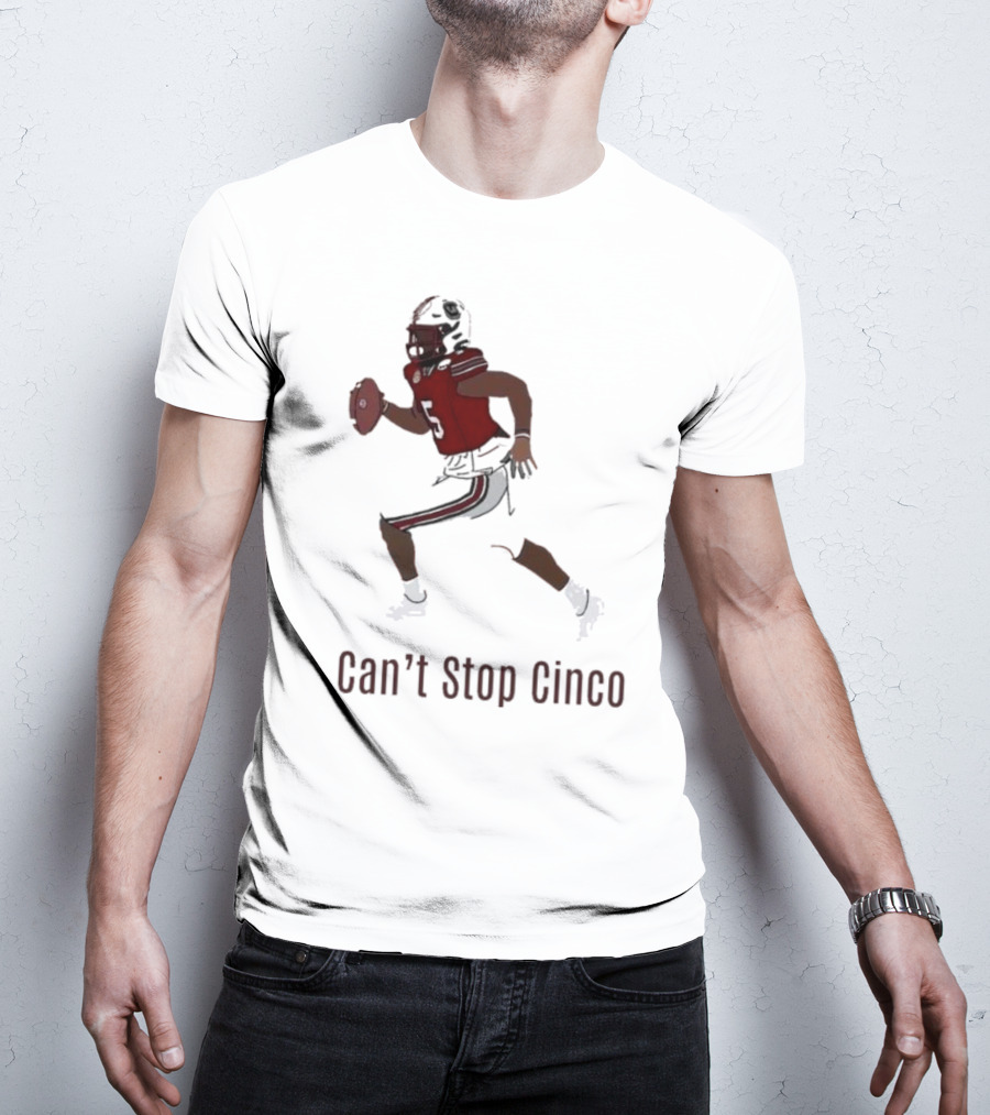 Can't Stop Cinco Football Player In Red And Black Uniform T-Shirt