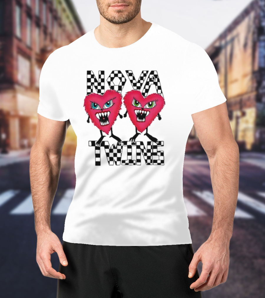 NOVA TWINS Red Heart Monsters With Checkerboard Text T-Shirt
